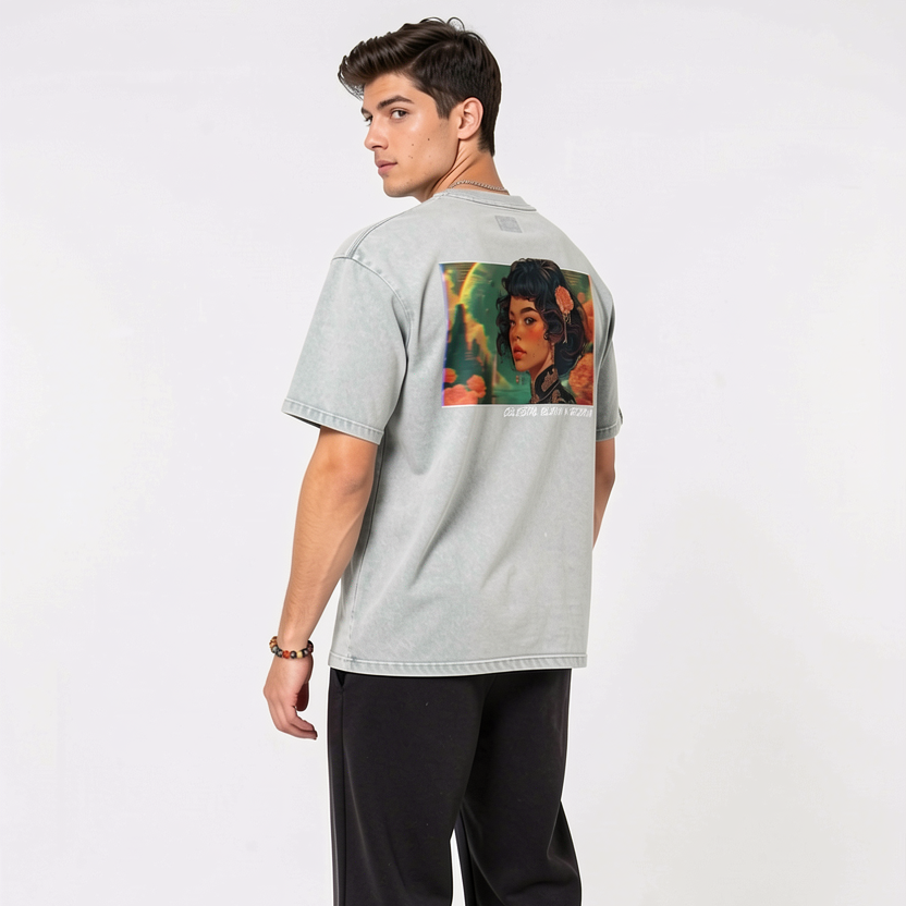 Celestial Bloom - Snow Washed Oversized Cotton T-Shirt