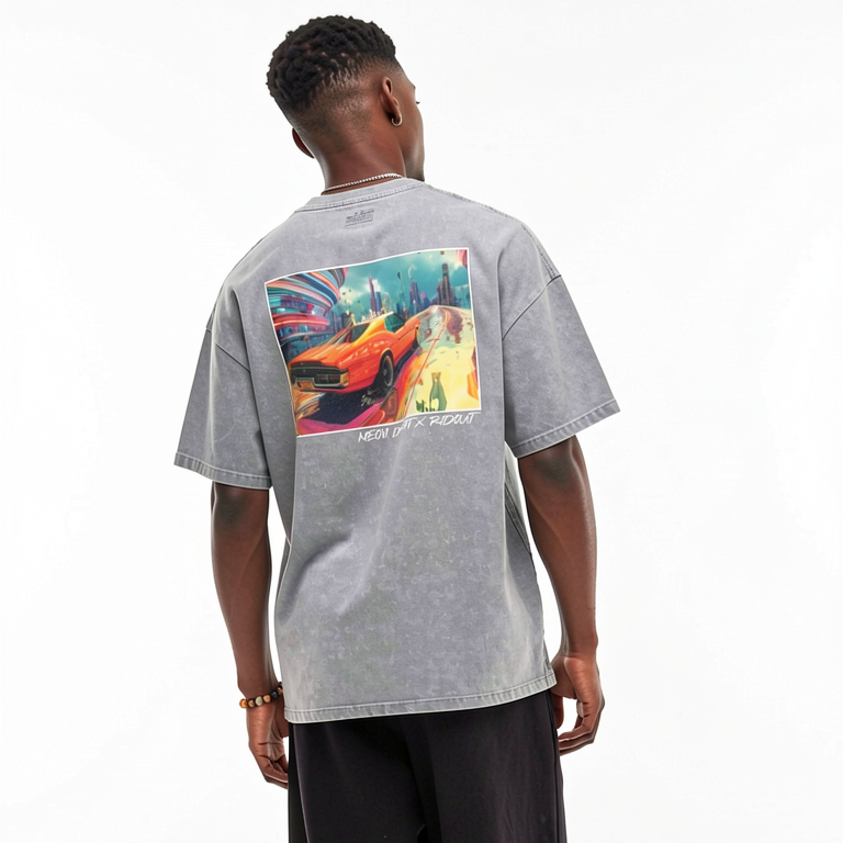 Neon Drift - Snow Washed Oversized Cotton T-Shirt