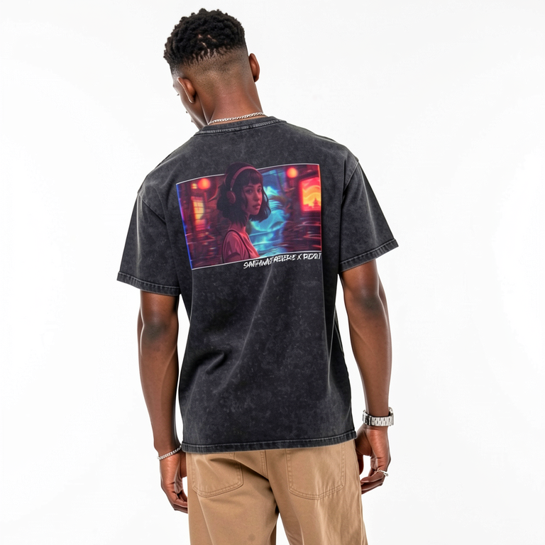 Synthwave Reverie - Snow Washed Oversized Cotton T-Shirt