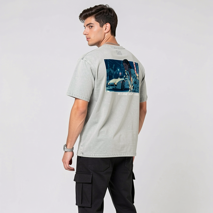 Nocturne Heat - Snow Washed Oversized Cotton T-Shirt