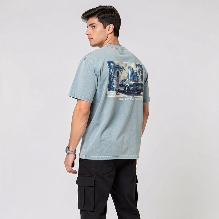 Blue Mirage - Snow Washed Oversized Cotton T-Shirt