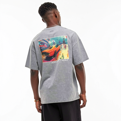 Neon Drift - Snow Washed Oversized Cotton T-Shirt
