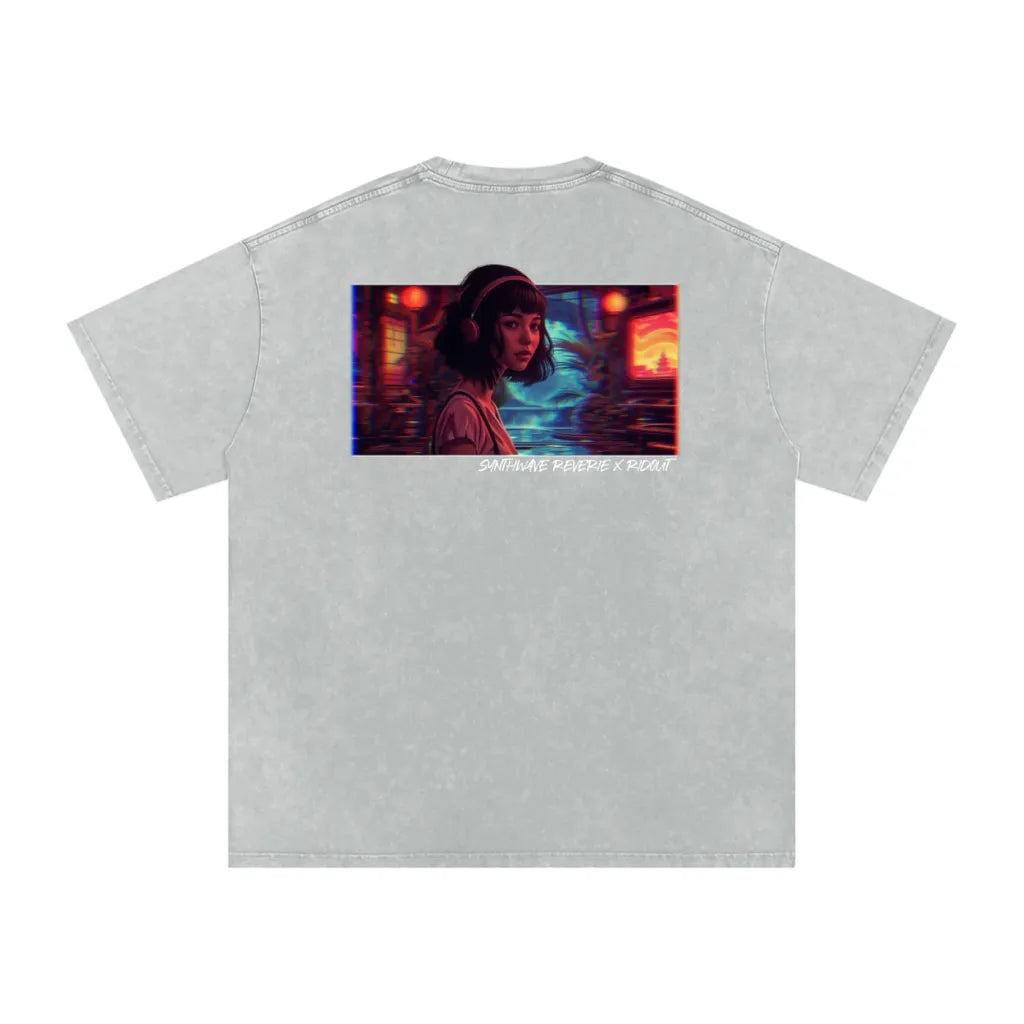 Synthwave Reverie - Snow Washed Oversized Cotton T-Shirt