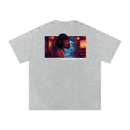 Synthwave Reverie - Snow Washed Oversized Cotton T-Shirt