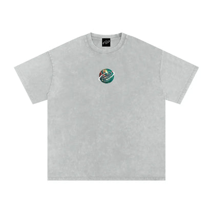 Crimson Orbit - Snow Washed Oversized Cotton T-Shirt