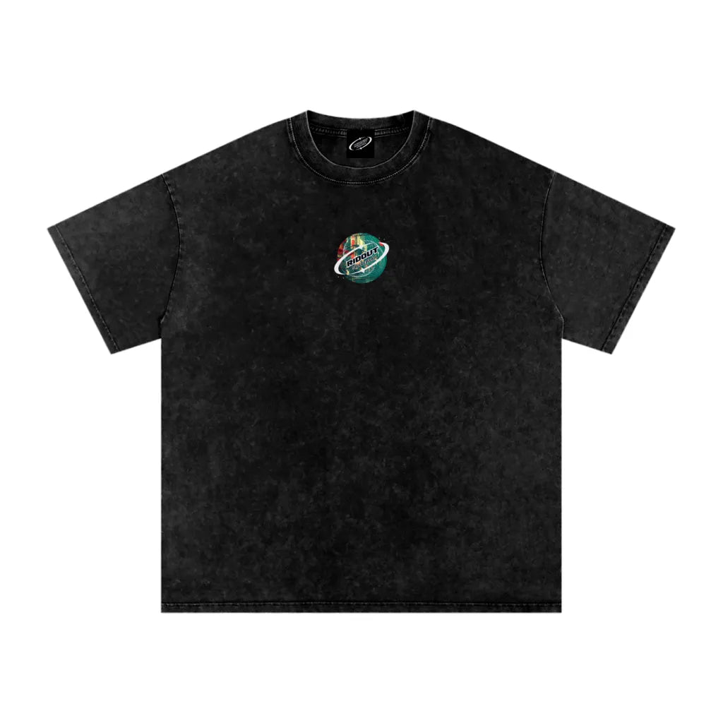 Crimson Orbit - Snow Washed Oversized Cotton T-Shirt