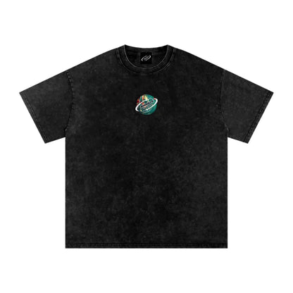 Crimson Orbit - Snow Washed Oversized Cotton T-Shirt