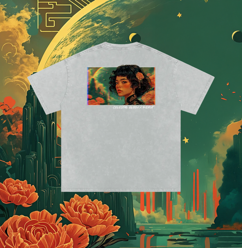 Celestial Bloom - Snow Washed Oversized Cotton T-Shirt
