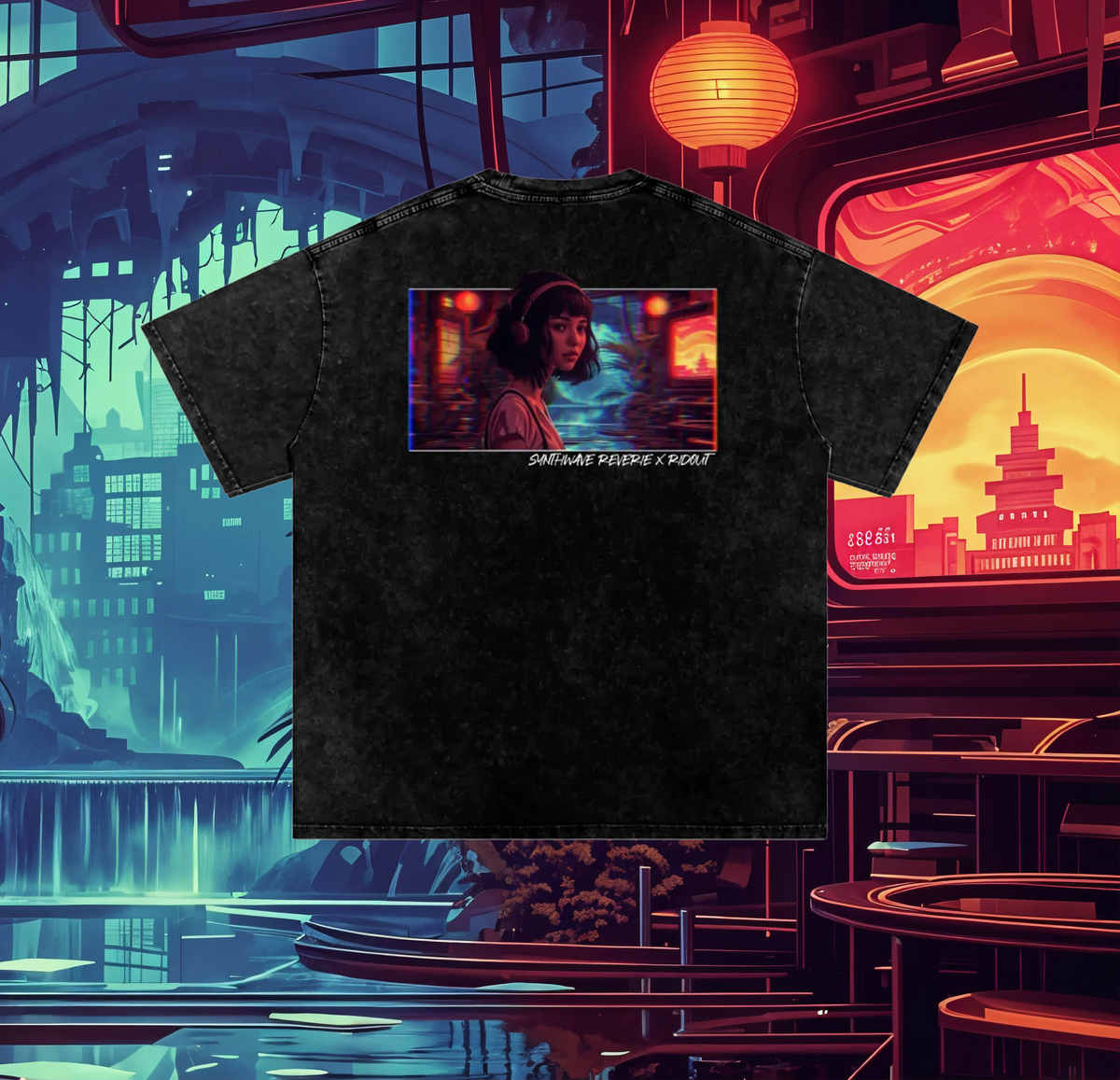 Synthwave Reverie - Snow Washed Oversized Cotton T-Shirt